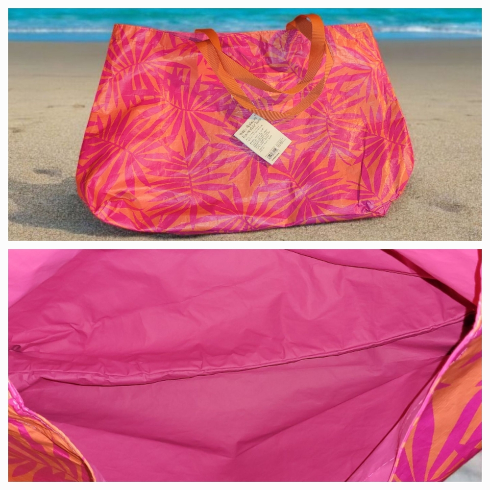 Vibrant Pink and Orange Leaf Print Tote